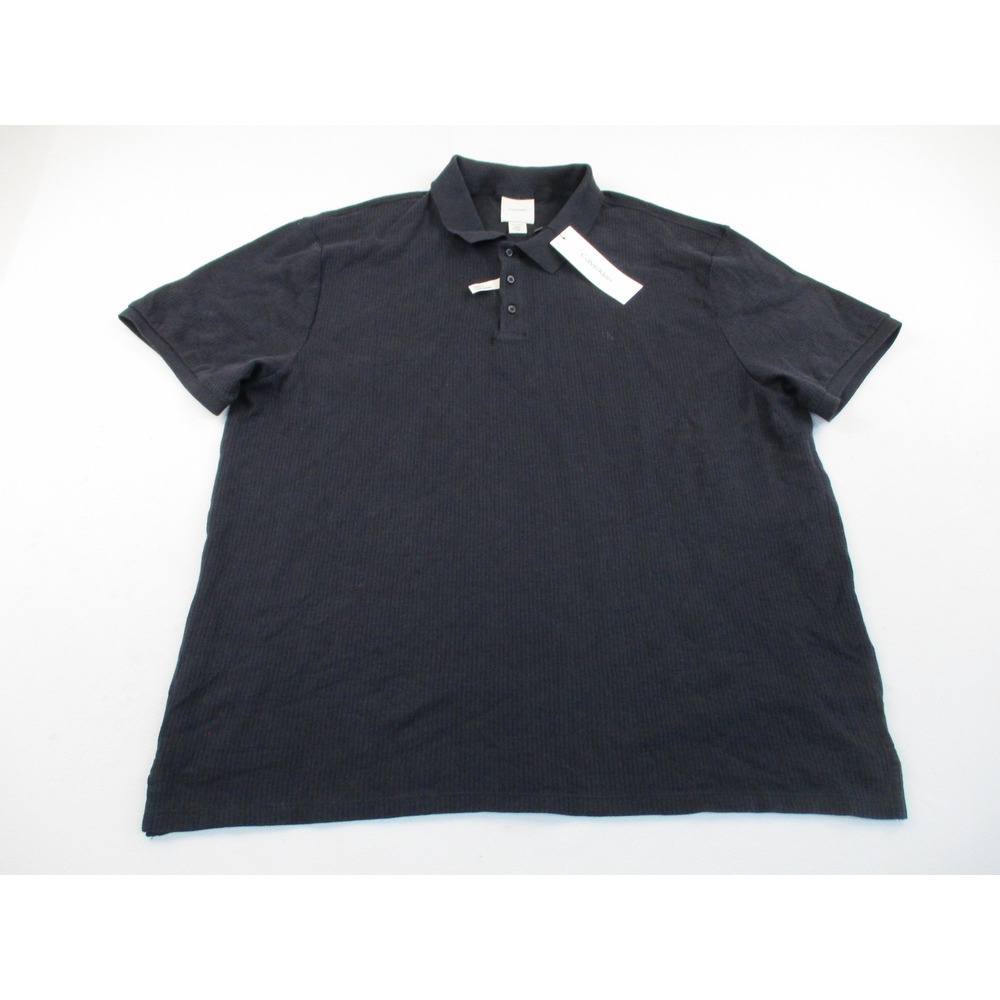 Calvin Klein Polo Shirt Mens 2XL Black Ribbed Novelty Classic Fit Short Sleeve